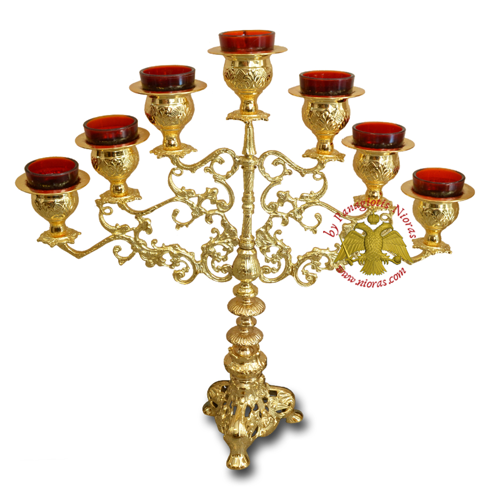 Holy Table Seven Branch Oil Lamp Candle Gold Plated 65x70cm